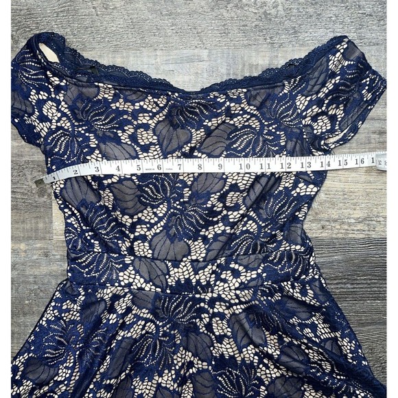 B Darlin Lace Overlay Short Fit & Flare Blue Mini Cocktail Dress Size 7/8 - Picture 14 of 16